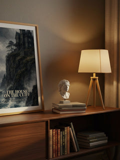 The House on the Cliff watercolour print on bookshelf – Leslie McFarlane fan gift