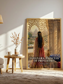 Jahanara, Princess of Princesses watercolour print in frame leaning in hallway – historical fiction wall art