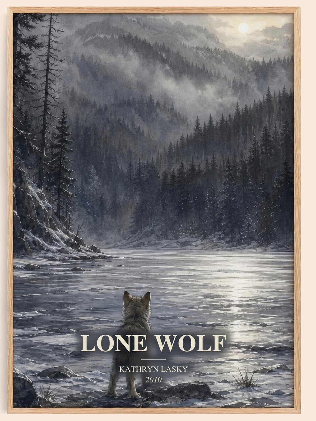Lone wolf watercolour book poster by Kathryn Lasky – framed literary art print