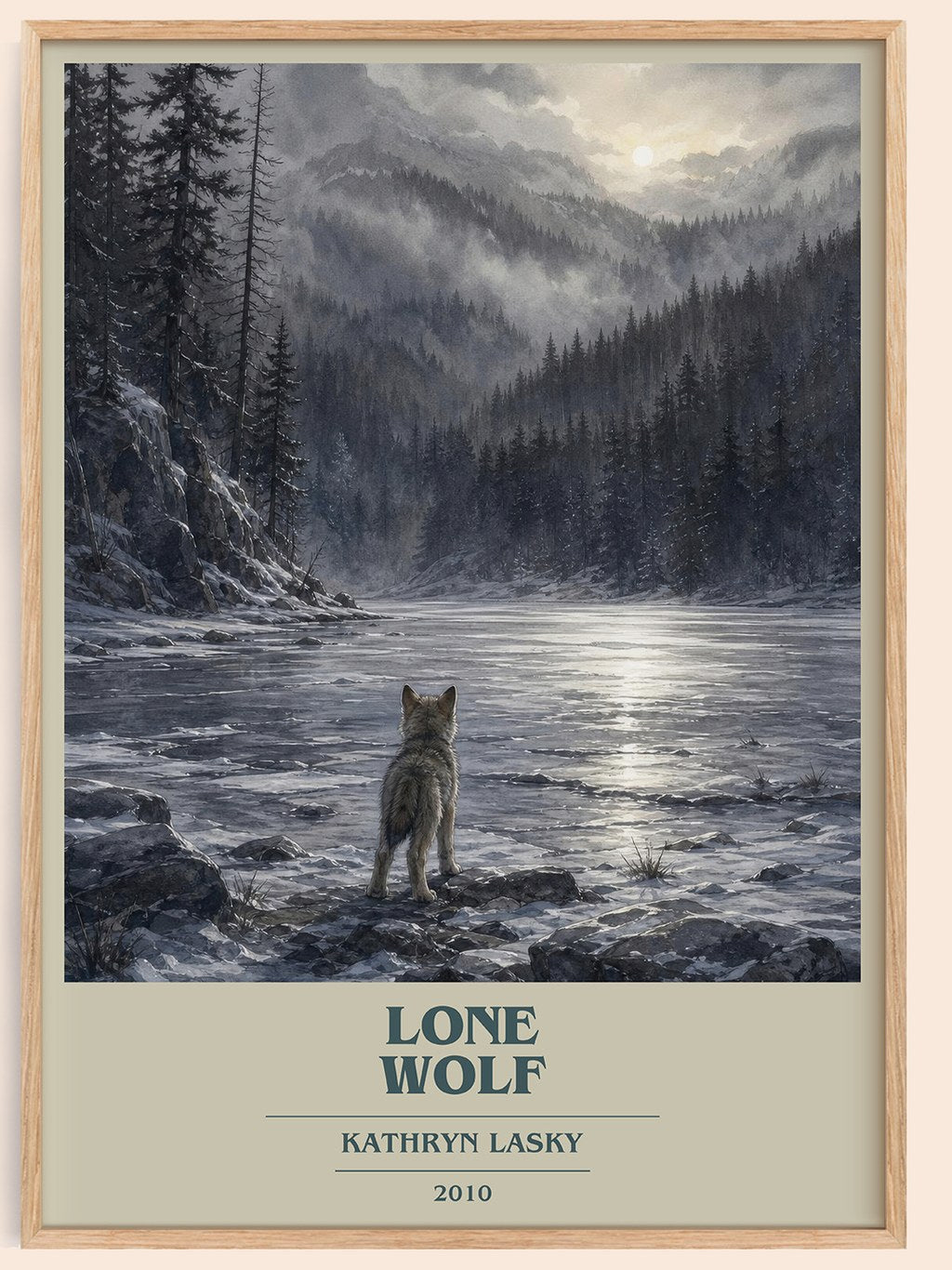 Lone wolf book cover book poster by Kathryn Lasky – framed literary art print