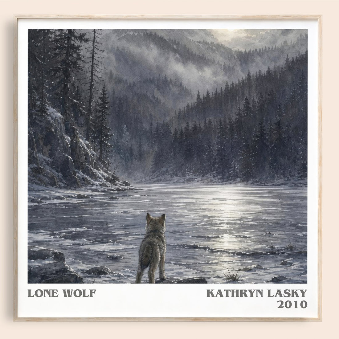 Lone wolf literary book poster by Kathryn Lasky – framed literary art print