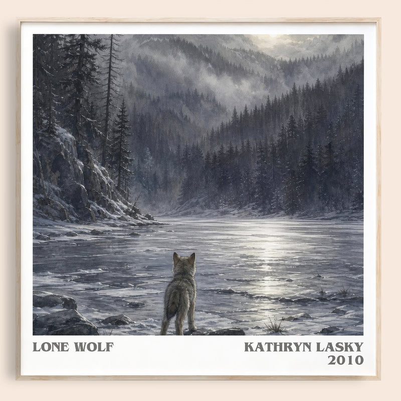 Lone wolf literary book poster by Kathryn Lasky – framed literary art print