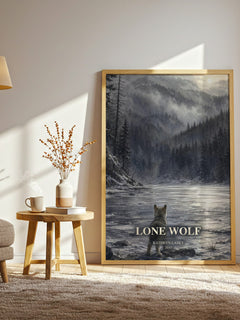 Lone wolf watercolour print in frame leaning in hallway – young adult wall art