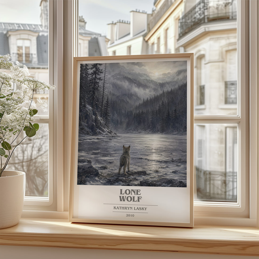 Lone wolf book cover poster colour and style options – Kathryn Lasky book art