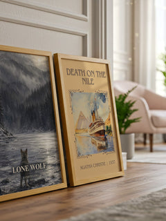 Lone wolf watercolour print framed by window – literary home decor