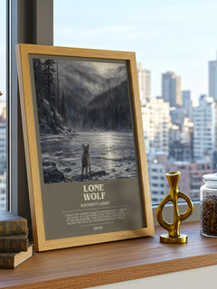 Lone wolf bookish print framed by window – literary home decor