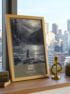 Lone wolf book cover print framed by window – literary home decor
