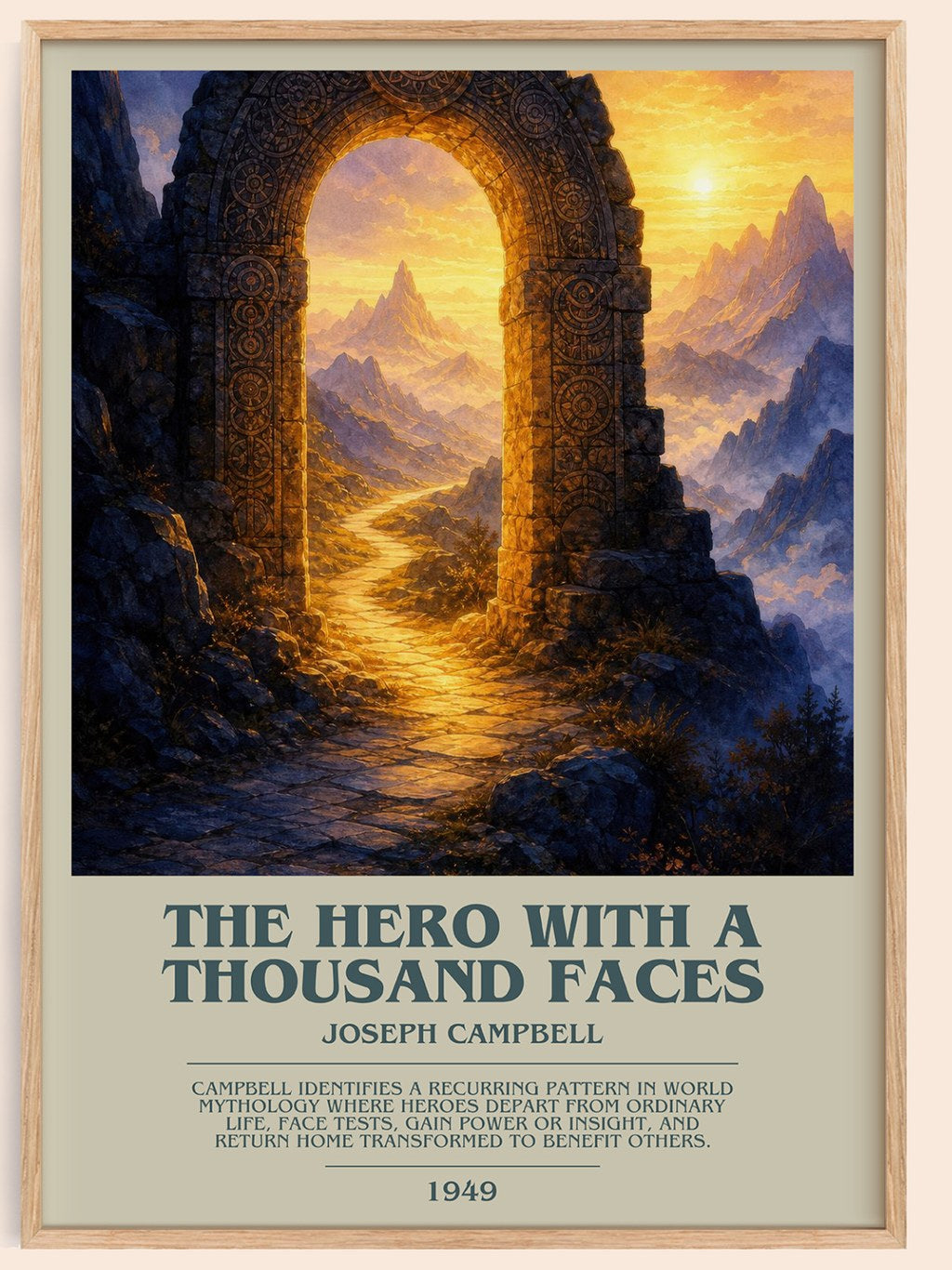 The hero with a thousand faces bookish book poster by Joseph Campbell – framed literary art print