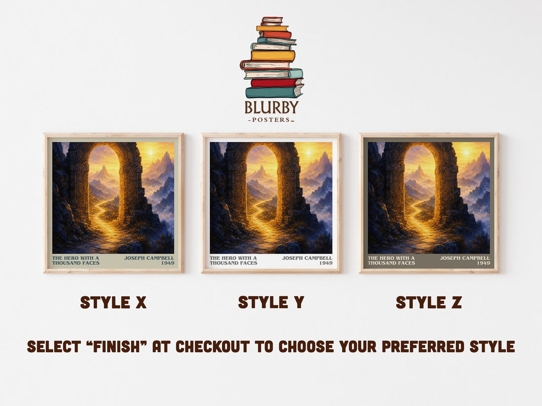 The hero with a thousand faces literary print in frame leaning in hallway – non fiction wall art (mockup)