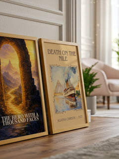The hero with a thousand faces watercolour print framed by window – literary home decor