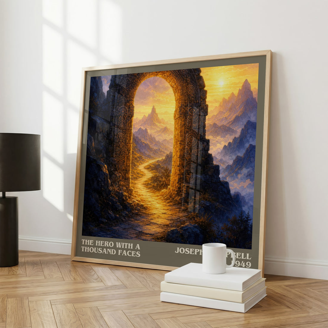 The hero with a thousand faces literary print framed by window – literary home decor