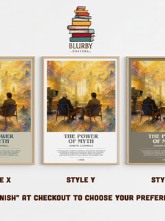 The Power of Myth bookish print in frame leaning in hallway – non fiction wall art
