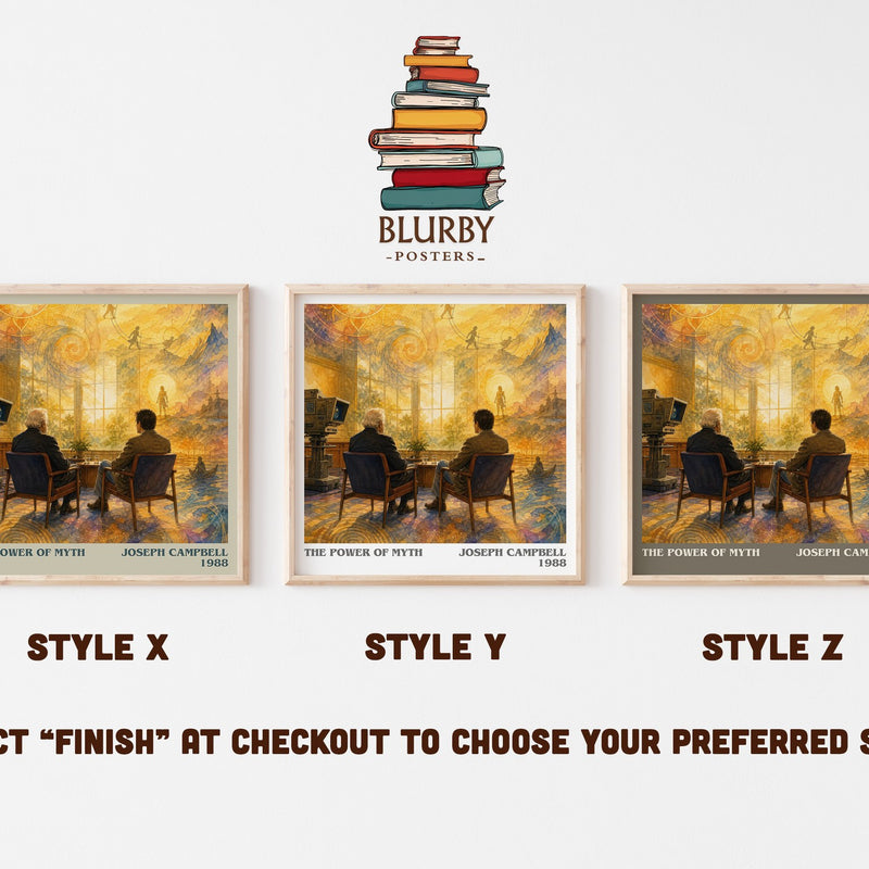 The Power of Myth literary print in frame leaning in hallway – non fiction wall art
