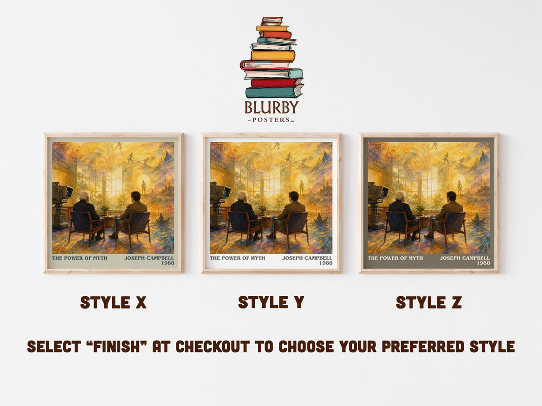 The Power of Myth literary print in frame leaning in hallway – non fiction wall art (mockup)