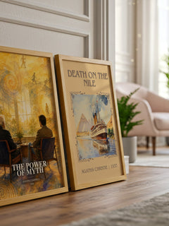 The Power of Myth watercolour print framed by window – literary home decor