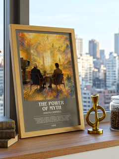 The Power of Myth bookish print framed by window – literary home decor