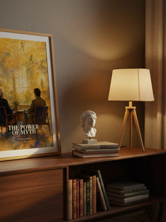 The Power of Myth watercolour print on bookshelf – Joseph Campbell fan gift