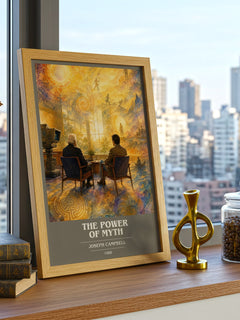 The Power of Myth book cover print framed by window – literary home decor