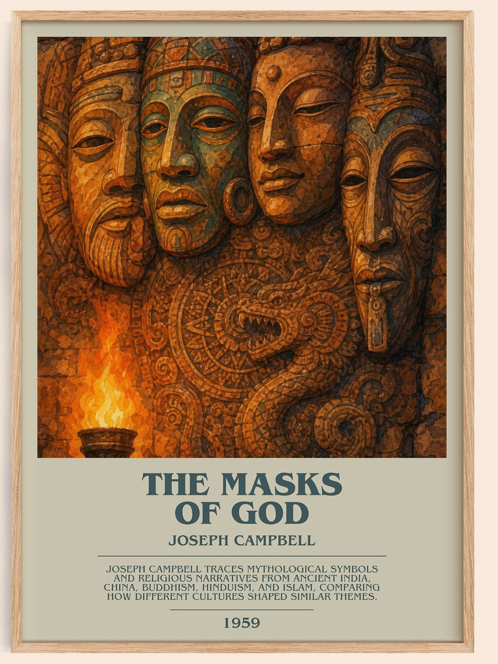 The masks of God bookish book poster by Joseph Campbell – framed literary art print