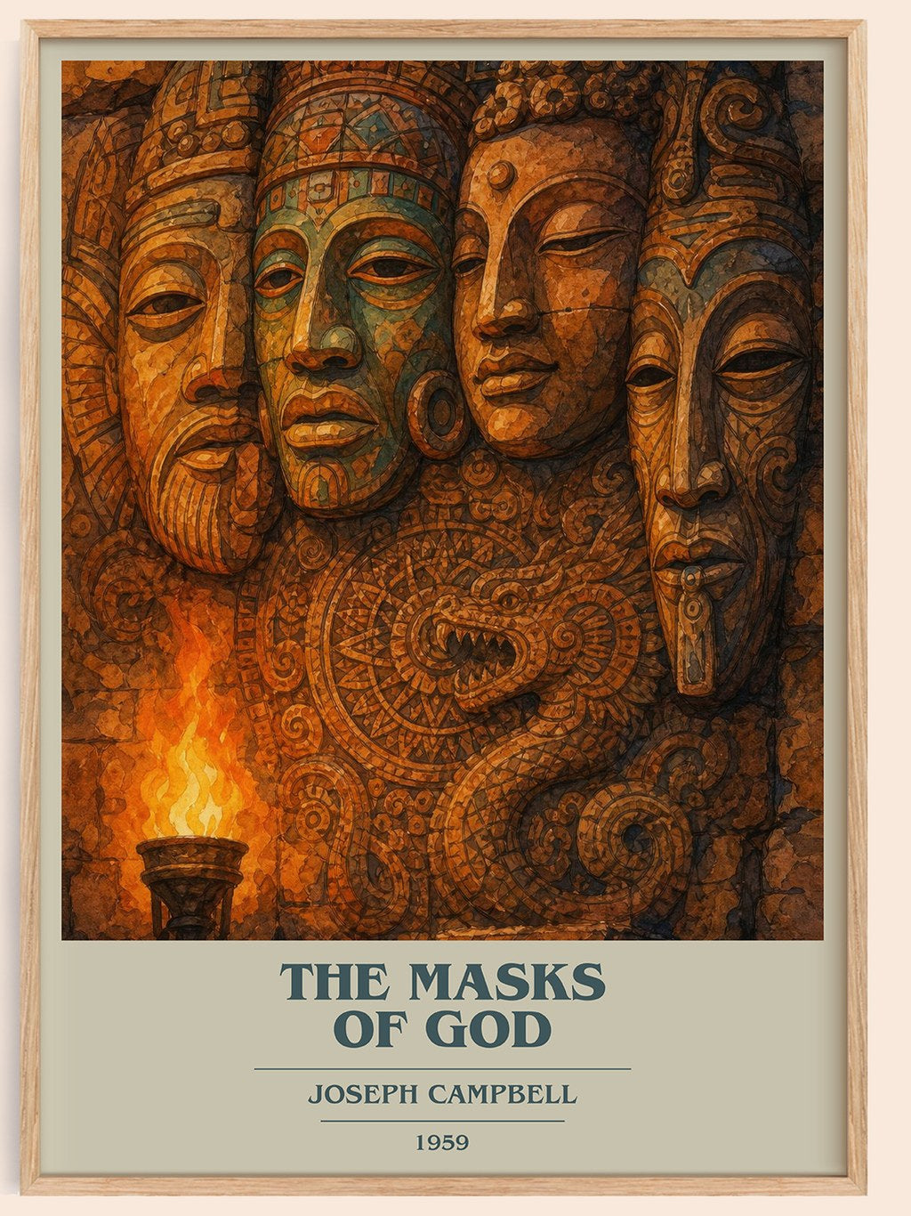 The masks of God book cover book poster by Joseph Campbell – framed literary art print