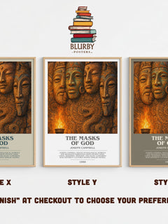 The masks of God bookish print in frame leaning in hallway – non fiction wall art
