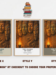 The masks of God book cover print in frame leaning in hallway – non fiction wall art