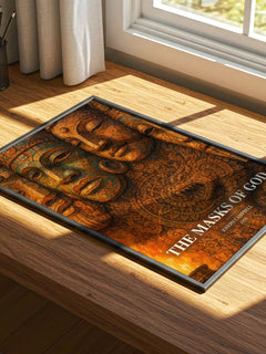The masks of God watercolour book poster framed on wall – non fiction wall art