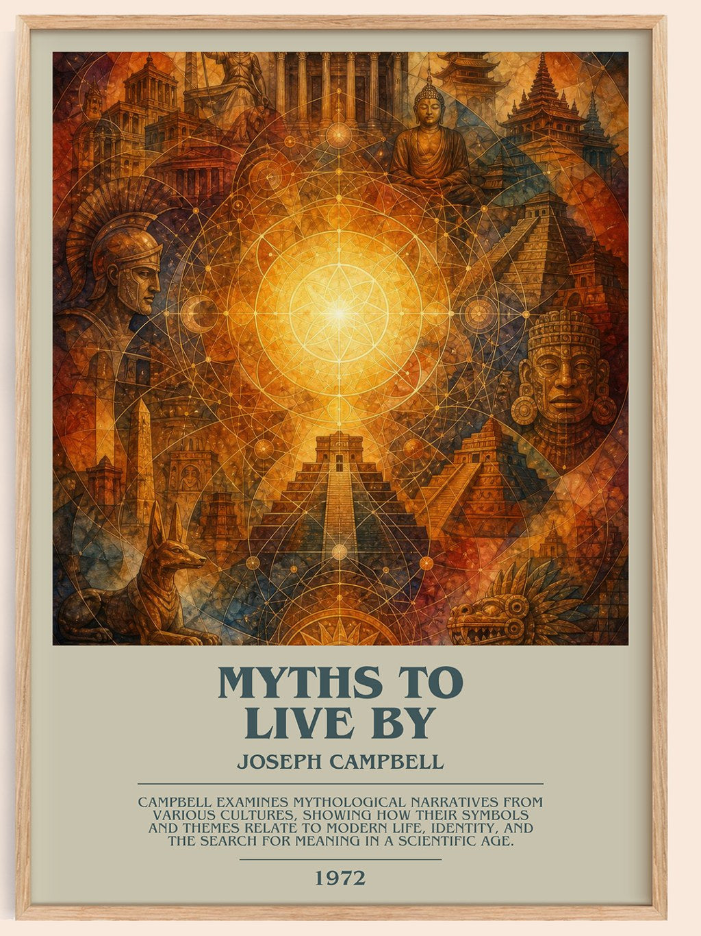 Myths to live by bookish book poster by Joseph Campbell – framed literary art print