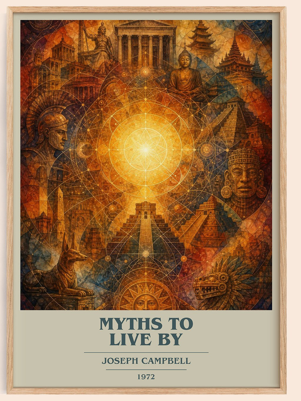 Myths to live by book cover book poster by Joseph Campbell – framed literary art print