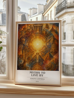 Myths to live by book cover poster colour and style options – Joseph Campbell book art