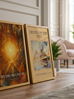 Myths to live by watercolour print framed by window – literary home decor