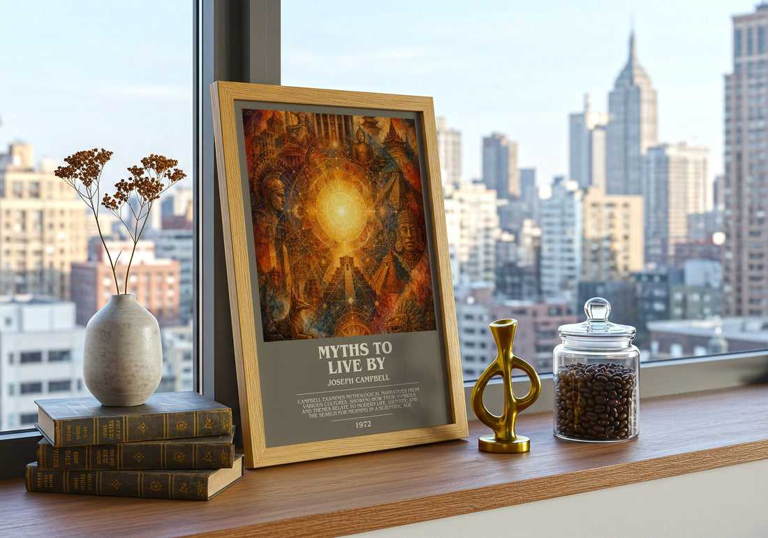 Myths to live by bookish print framed by window – literary home decor