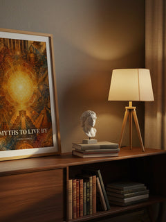 Myths to live by watercolour print on bookshelf – Joseph Campbell fan gift