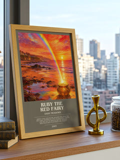 Ruby the Red Fairy bookish print framed by window – literary home decor