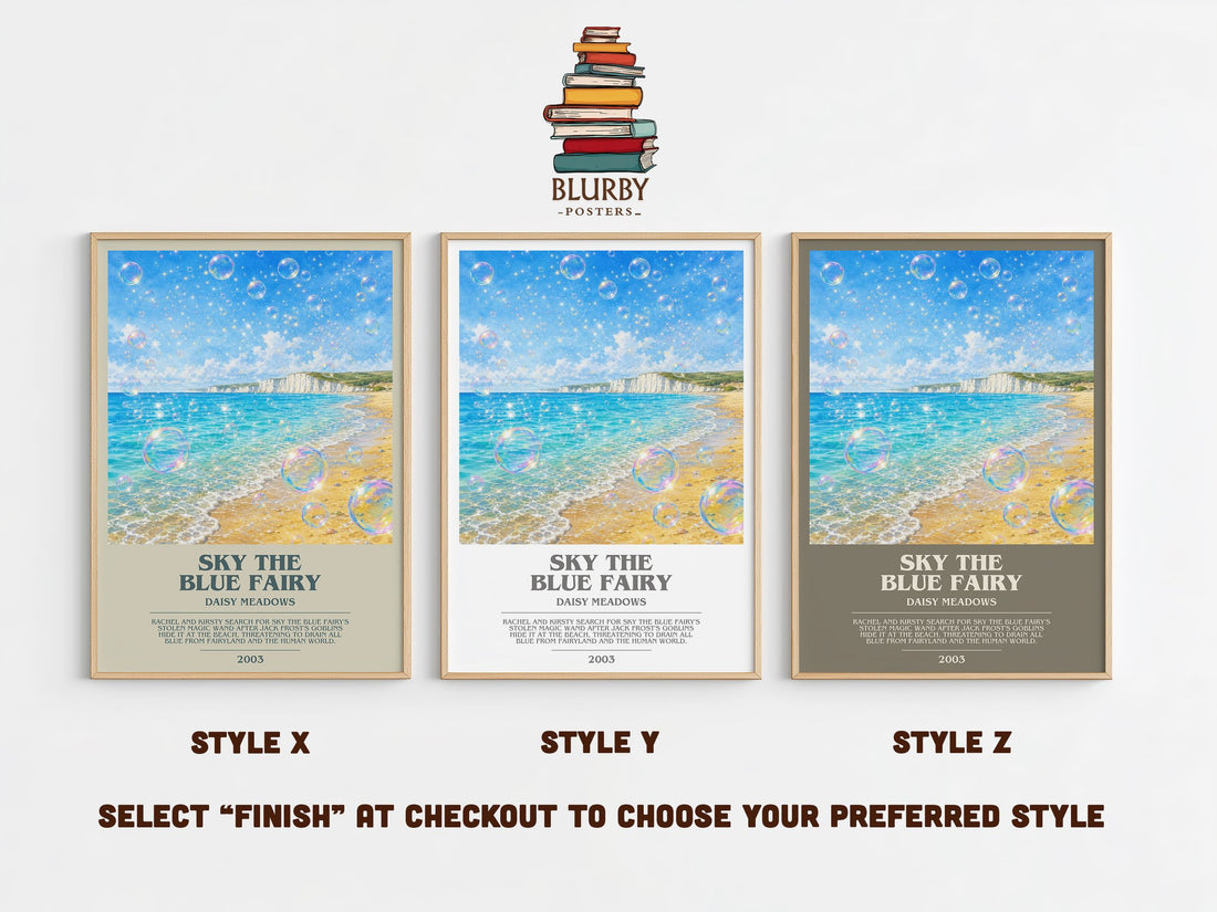 Sky the Blue Fairy bookish print in frame leaning in hallway – childrens wall art (mockup)