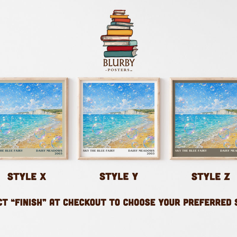 Sky the Blue Fairy literary print in frame leaning in hallway – childrens wall art