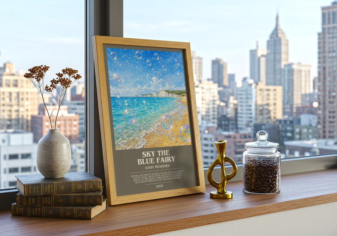 Sky the Blue Fairy bookish print framed by window – literary home decor