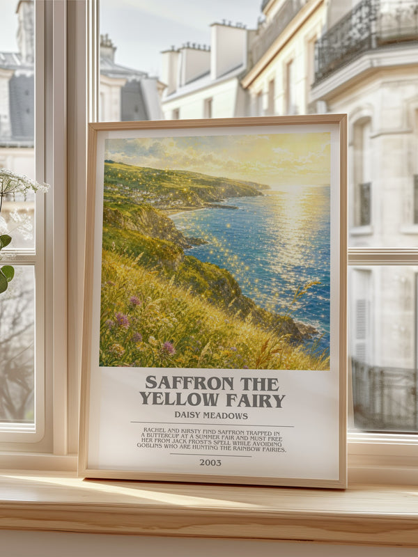 Saffron the Yellow Fairy bookish poster colour and style options – Daisy Meadows book art