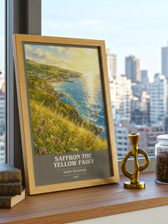 Saffron the Yellow Fairy book cover print framed by window – literary home decor