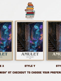Amulet book cover print in frame leaning in hallway – fantasy wall art