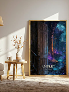 Amulet watercolour print in frame leaning in hallway – fantasy wall art