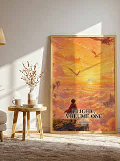 Flight, Volume One watercolour print in frame leaning in hallway – fantasy wall art