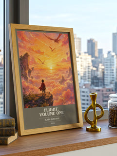 Flight, Volume One book cover print framed by window – literary home decor