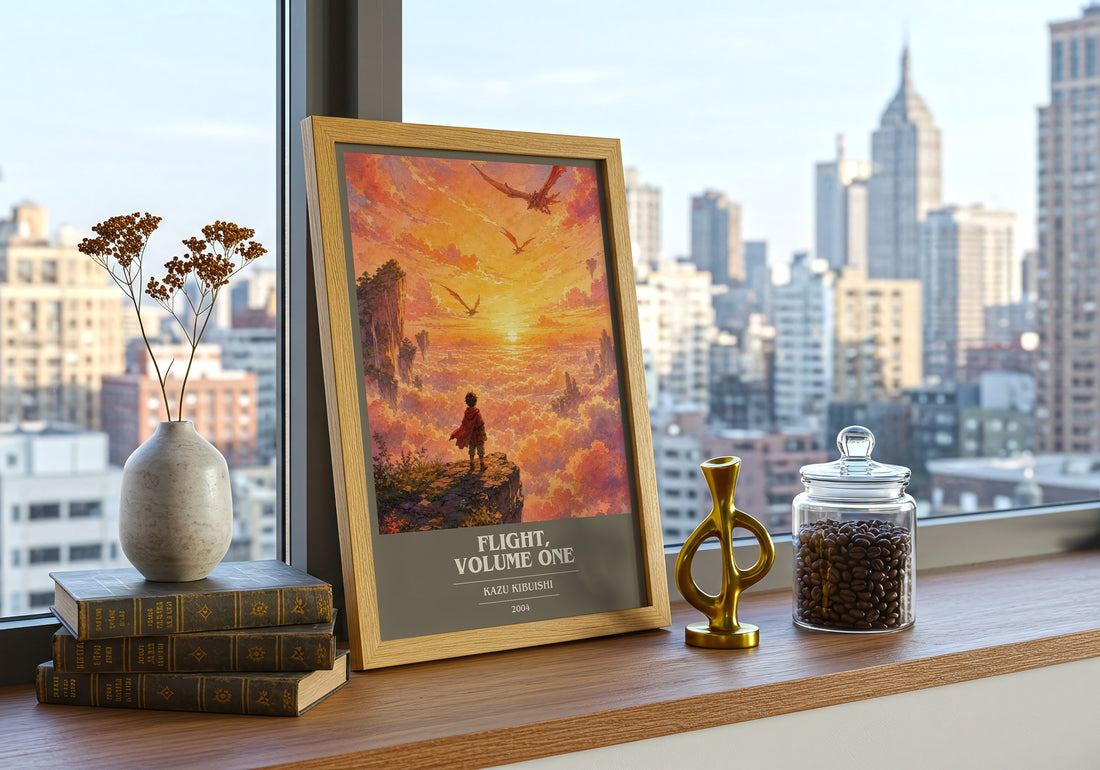 Flight, Volume One book cover print framed by window – literary home decor