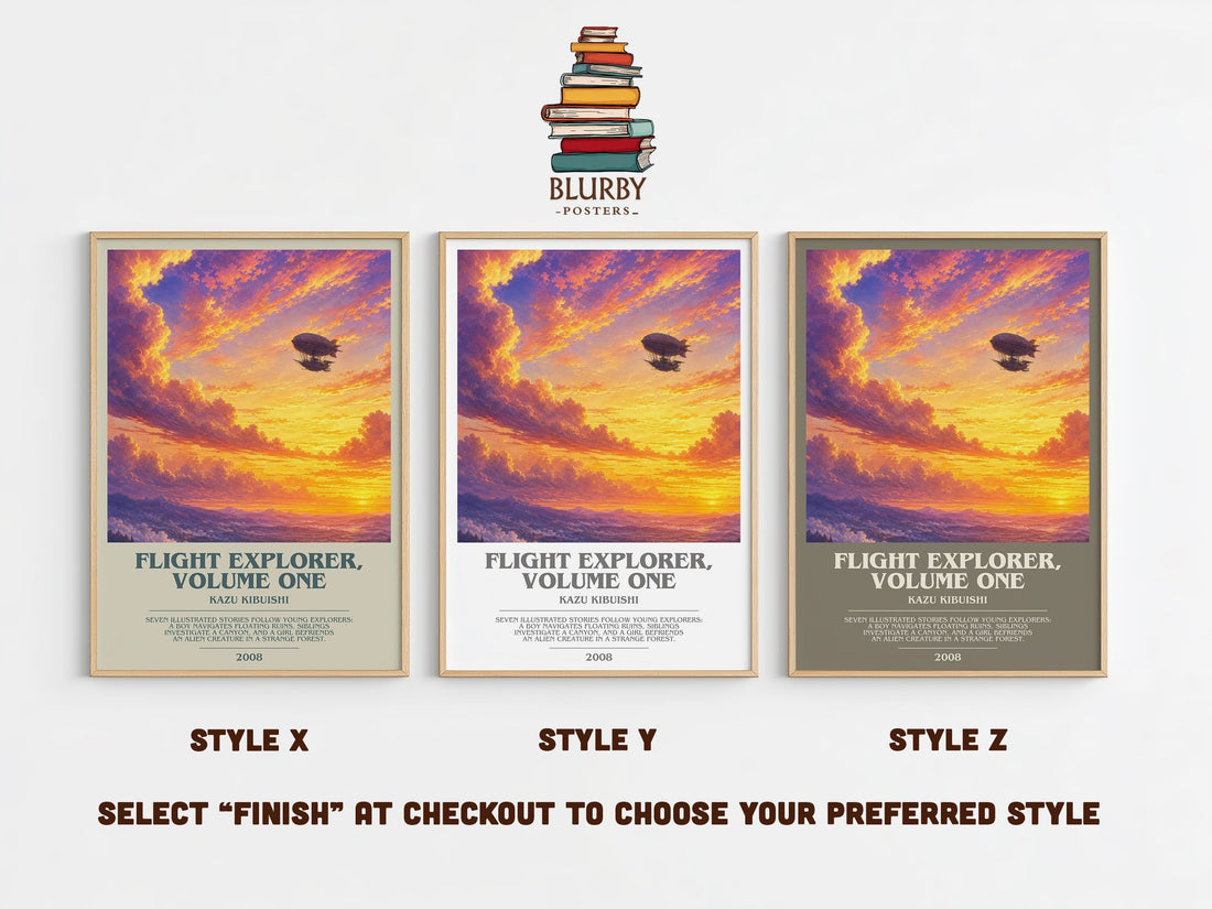 Flight Explorer, Volume One bookish print in frame leaning in hallway – childrens wall art (mockup)