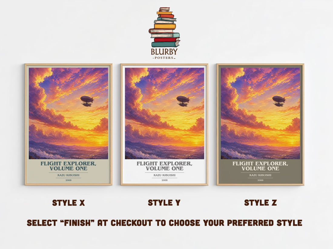 Flight Explorer, Volume One book cover print in frame leaning in hallway – childrens wall art (mockup)