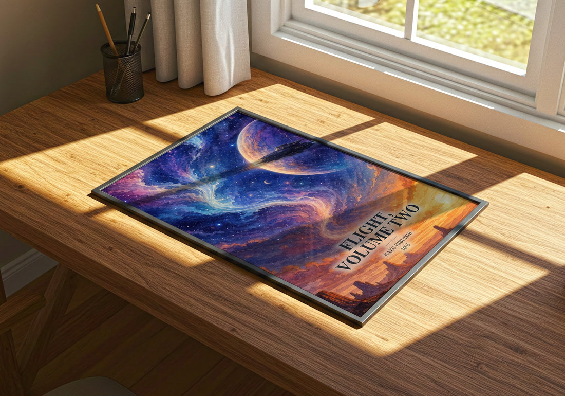 Flight, Volume Two watercolour book poster framed on wall – fantasy wall art