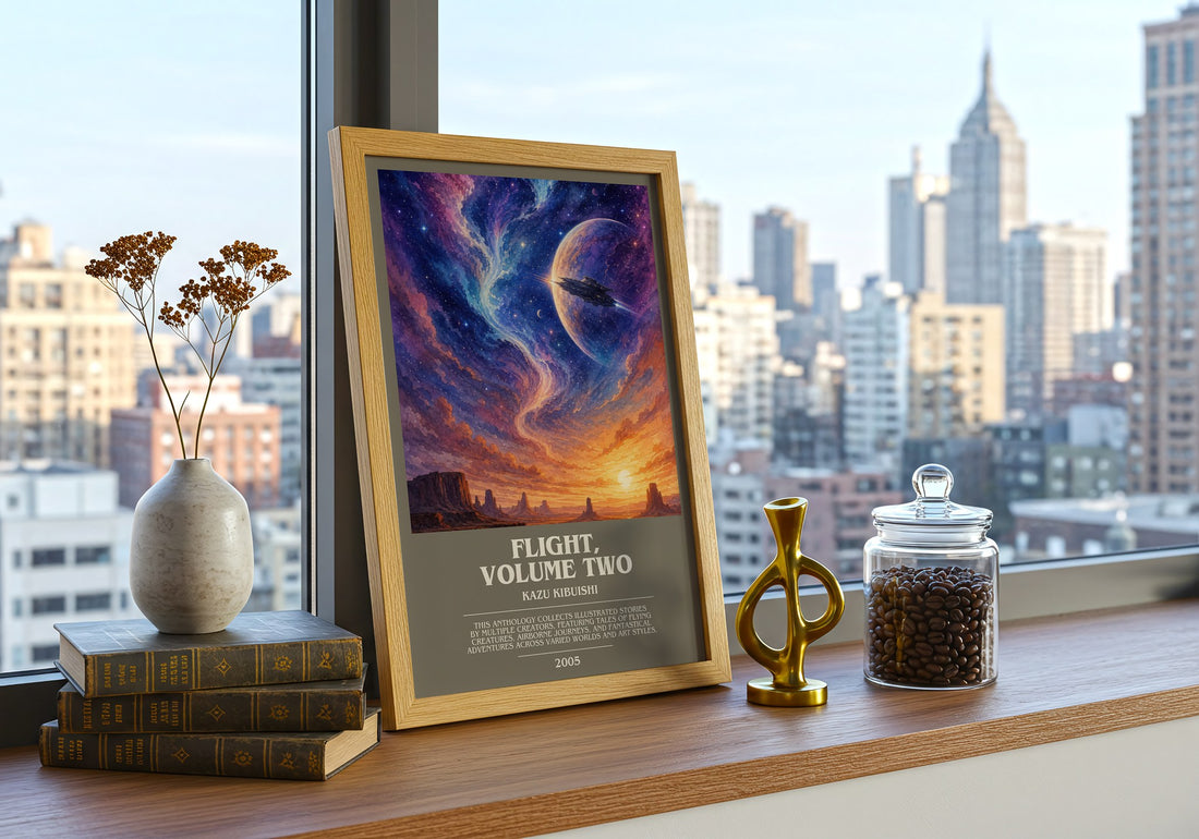 Flight, Volume Two bookish print framed by window – literary home decor