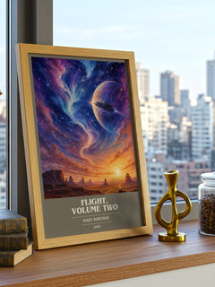Flight, Volume Two book cover print framed by window – literary home decor
