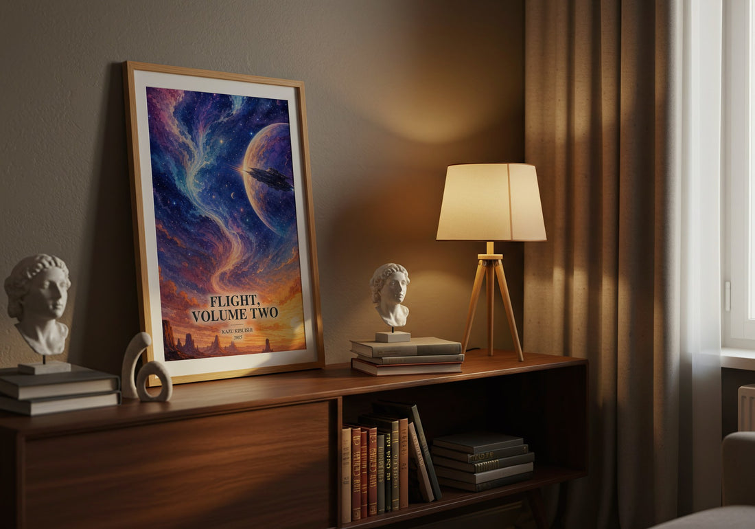 Flight, Volume Two watercolour print on bookshelf – Kazu Kibuishi fan gift